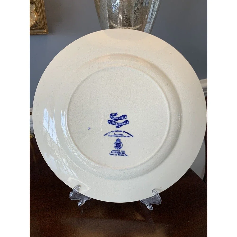 Washington's Headquarters At Valley Forge Plate Blue Transferware Adams Vintage